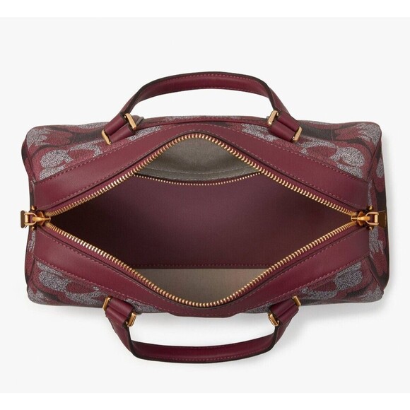 New Kate Spade Spade Flower Monogram Coated Canvas Satchel Garnet Rose - Picture 4 of 6